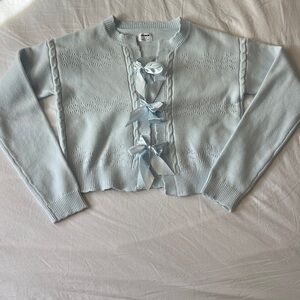 Baby blue Coquette Sabrina carpenter style Sweater with Ribbon Details